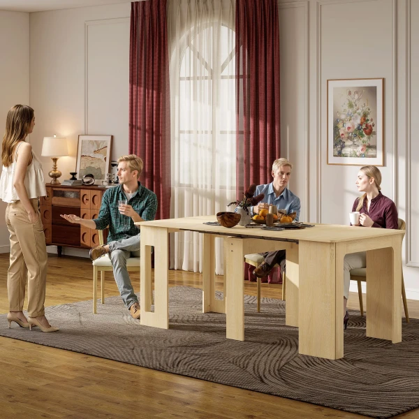 Eettafel, klaptafel, uitschuifbare keukentafel, eetkamertafel, spaanplaat, 60 180 x 85 x 75 cm, natuur 9