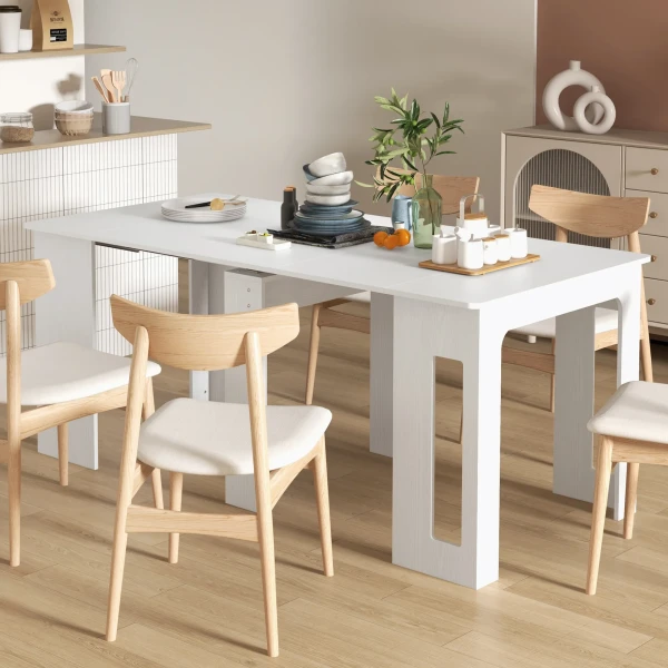 Eettafel, klaptafel, uitschuifbare keukentafel, eetkamertafel, spaanplaat, 60 180 x 85 x 75 cm, wit 2