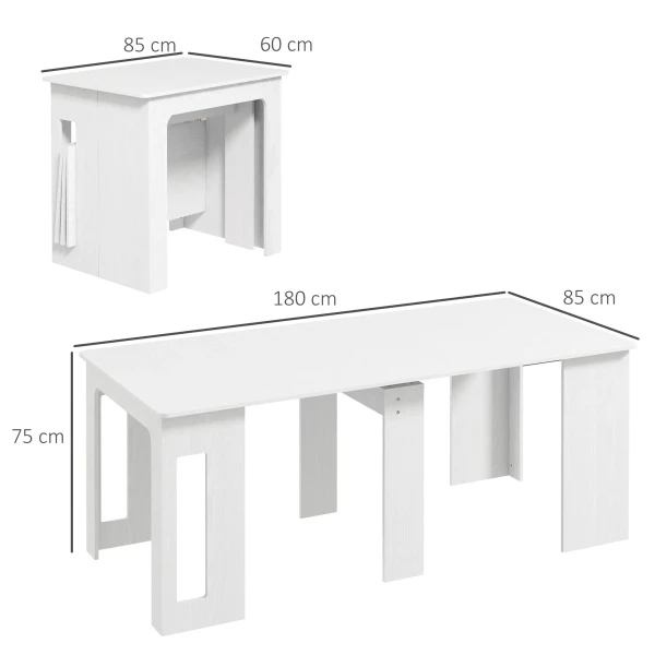 Eettafel, klaptafel, uitschuifbare keukentafel, eetkamertafel, spaanplaat, 60 180 x 85 x 75 cm, wit 4