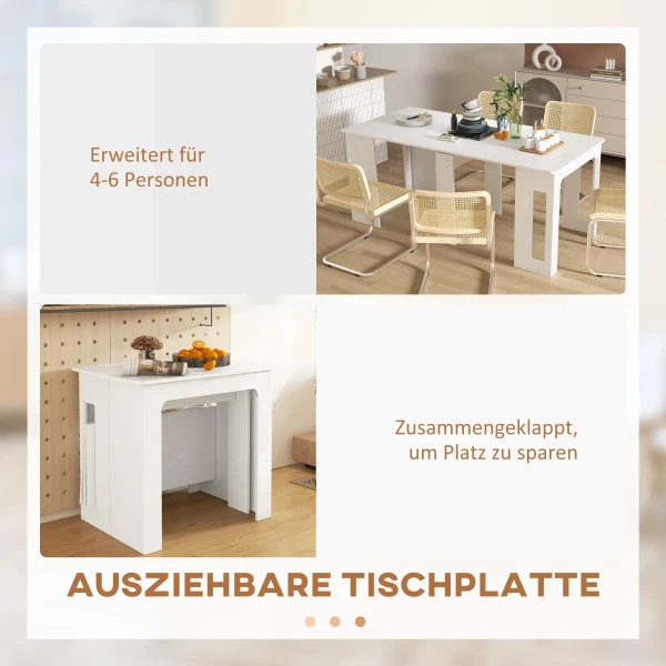 Eettafel, klaptafel, uitschuifbare keukentafel, eetkamertafel, spaanplaat, 60 180 x 85 x 75 cm, wit 5
