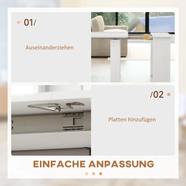 Eettafel, klaptafel, uitschuifbare keukentafel, eetkamertafel, spaanplaat, 60 180 x 85 x 75 cm, wit 6
