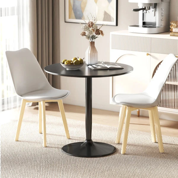 Eettafel voor 2 personen, ronde tafelblad Ø80 cm, mdf en staal, antislip, zwart, 75h cm 2