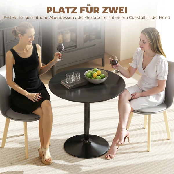 Eettafel voor 2 personen, ronde tafelblad Ø80 cm, mdf en staal, antislip, zwart, 75h cm 5