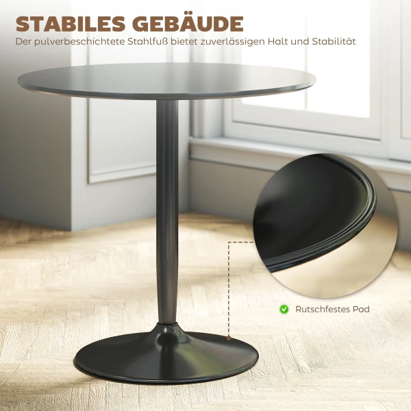 Eettafel voor 2 personen, ronde tafelblad Ø80 cm, mdf en staal, antislip, zwart, 75h cm 6