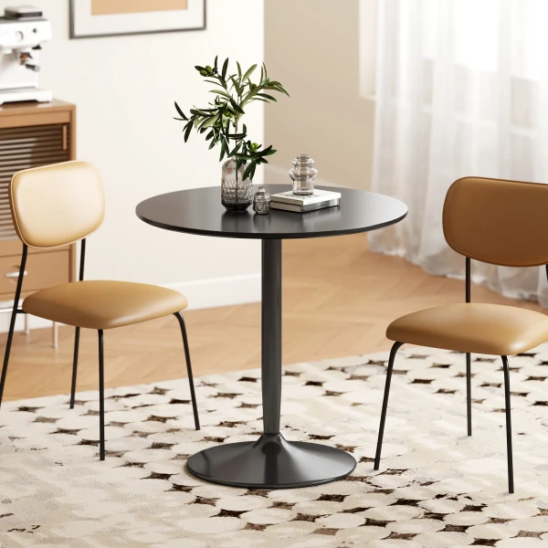 Eettafel voor 2 personen, ronde tafelblad Ø80 cm, mdf en staal, antislip, zwart, 75h cm 7