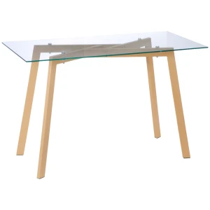 Eettafel voor 4 personen, glazen blad, stalen frame, houtlook, 120l x 60b x 76h cm 1