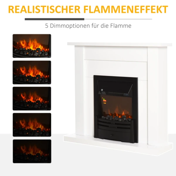 Elektrische haard, 2 vermogensniveaus, afstandsbediening, timer, realistisch vlam effect, zwart+wit 5