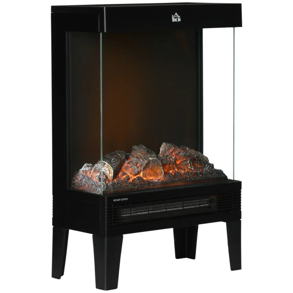 Elektrische haard, 2000 w, vrijstaande haard met verwarmingled 3d vlam effect, 4 helderheidsniveaus, elektrische haard met thermostaat, oververhittingsbeveiliging, zwart 1