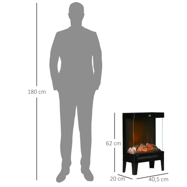 Elektrische haard, 2000 w, vrijstaande haard met verwarmingled 3d vlam effect, 4 helderheidsniveaus, elektrische haard met thermostaat, oververhittingsbeveiliging, zwart 4