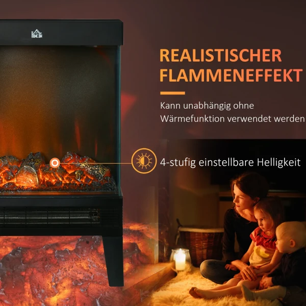 Elektrische haard, 2000 w, vrijstaande haard met verwarmingled 3d vlam effect, 4 helderheidsniveaus, elektrische haard met thermostaat, oververhittingsbeveiliging, zwart 5