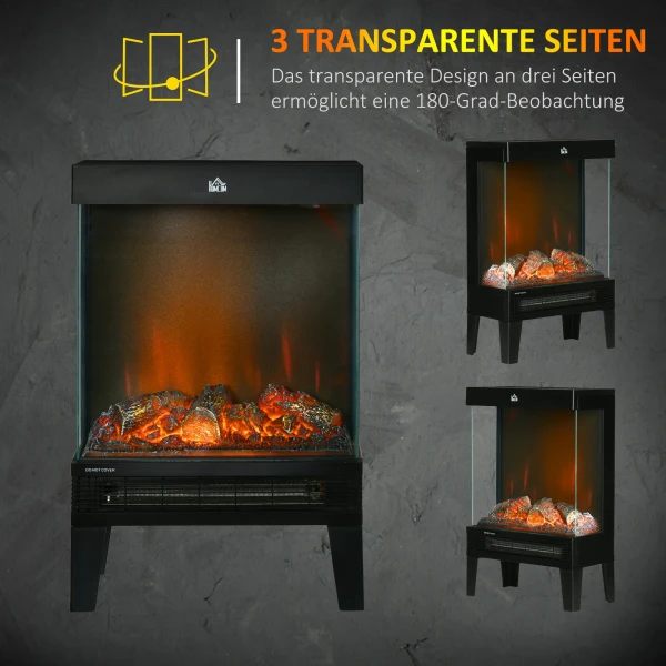 Elektrische haard, 2000 w, vrijstaande haard met verwarmingled 3d vlam effect, 4 helderheidsniveaus, elektrische haard met thermostaat, oververhittingsbeveiliging, zwart 6