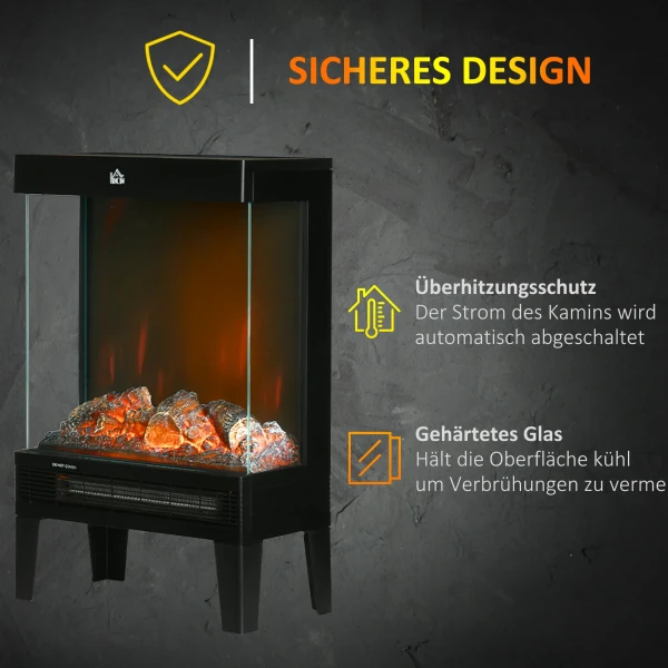Elektrische haard, 2000 w, vrijstaande haard met verwarmingled 3d vlam effect, 4 helderheidsniveaus, elektrische haard met thermostaat, oververhittingsbeveiliging, zwart 8