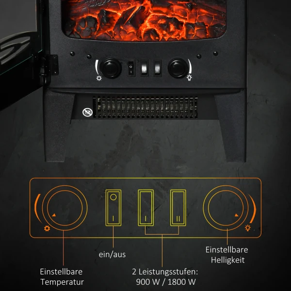 Elektrische haard met verwarming, 1800 w elektrische haard met led vlam effect 7