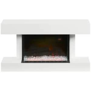 Elektrische haard, wandhaard met verwarming 2000 w, led 3d vlam effect, kristallen, in 11 kleuren met 3 helderheidsniveaus, elektrische haard met afstandsbediening, timer, wandmontage, wit 1