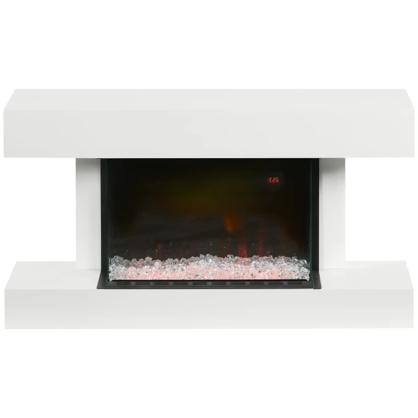 Elektrische haard, wandhaard met verwarming 2000 w, led 3d vlam effect, kristallen, in 11 kleuren met 3 helderheidsniveaus, elektrische haard met afstandsbediening, timer, wandmontage, wit 1
