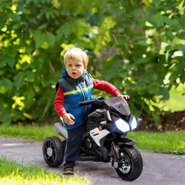 Elektrische kinder motorfiets, lichtjes & geluiden, 3 km/u, oplaadbaar, kunststof & metaal, zwart/wit 2