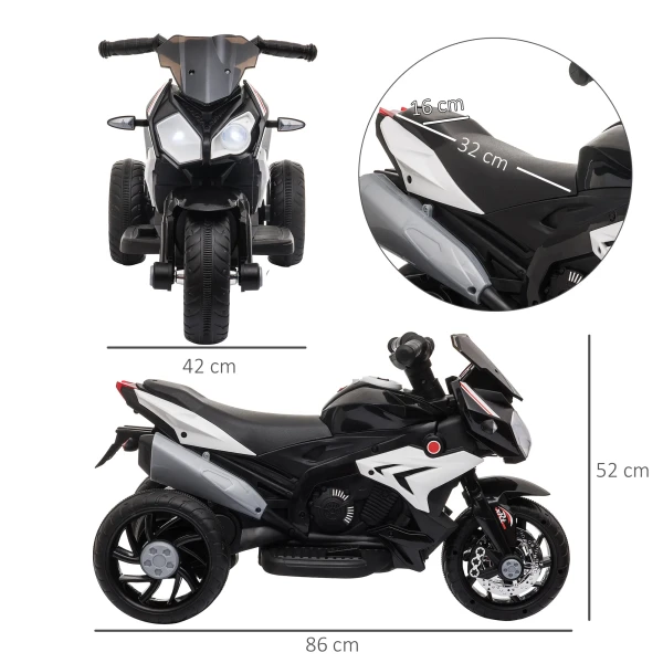 Elektrische kinder motorfiets, lichtjes & geluiden, 3 km/u, oplaadbaar, kunststof & metaal, zwart/wit 4