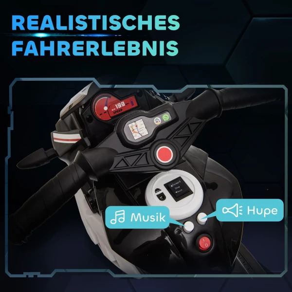 Elektrische kinder motorfiets, lichtjes & geluiden, 3 km/u, oplaadbaar, kunststof & metaal, zwart/wit 5
