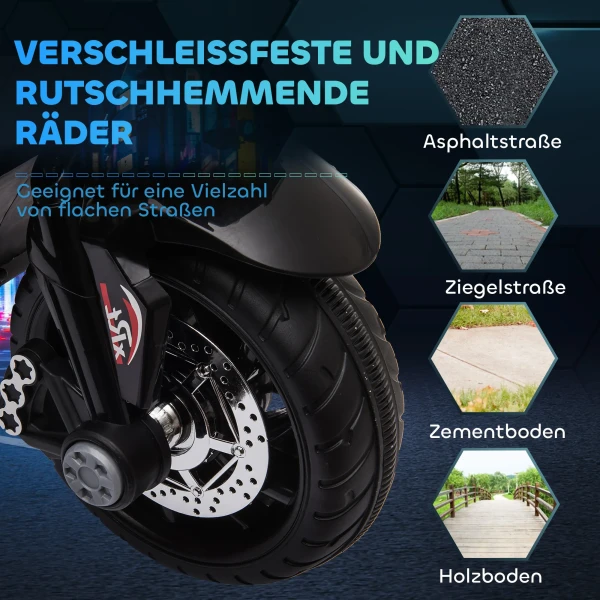 Elektrische kinder motorfiets, lichtjes & geluiden, 3 km/u, oplaadbaar, kunststof & metaal, zwart/wit 7