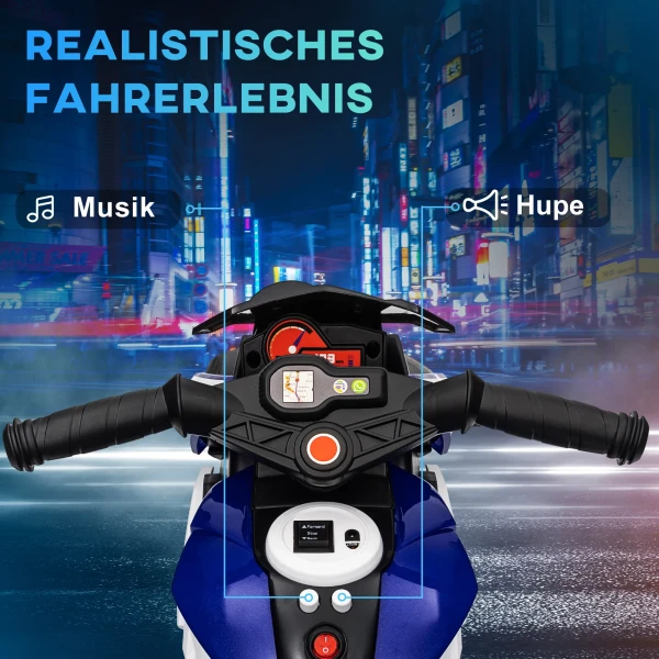 Elektrische kindermotor, lichtjes & geluiden, 3 km/u, oplaadbaar, kunststof & metaal, blauw/wit 5