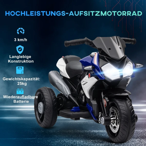 Elektrische kindermotor, lichtjes & geluiden, 3 km/u, oplaadbaar, kunststof & metaal, blauw/wit 6