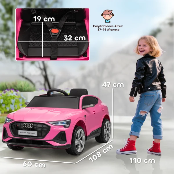 Elektrische kinderwagen 12v elektrisch voertuig audi e tron elektrische auto met afstandsbediening, veiligheidsgordel, voor 3 5 jaar 4