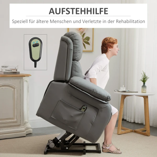 Elektrische sta op stoel, afstandsbediening, kunstlederen bekleding, gevoerde stoel met sta op functie, grijs 7