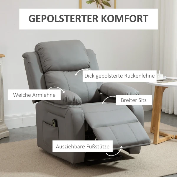Elektrische sta op stoel, afstandsbediening, kunstlederen bekleding, gevoerde stoel met sta op functie, grijs 8