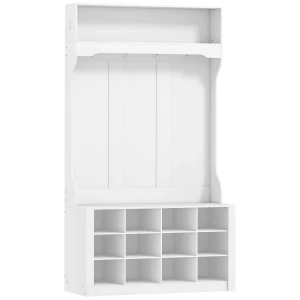 Garderobe met plank, bank, haken, schoenenvakken, spaanplaat, mdf, wit 1