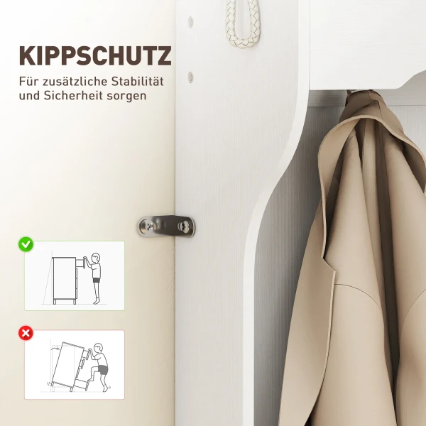 Garderobe met plank, bank, haken, schoenenvakken, spaanplaat, mdf, wit 7