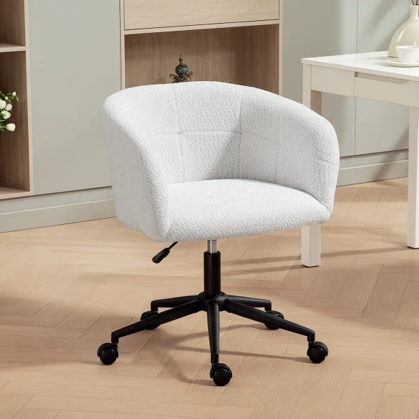 Gestoffeerde bureaustoel met pluche bekleding, kuipontwerp, rolbare bureaustoel, stalen basis, crème+zwart 2