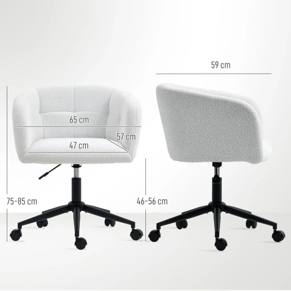 Gestoffeerde bureaustoel met pluche bekleding, kuipontwerp, rolbare bureaustoel, stalen basis, crème+zwart 4