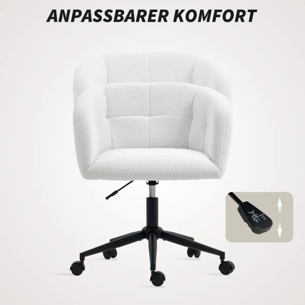 Gestoffeerde bureaustoel met pluche bekleding, kuipontwerp, rolbare bureaustoel, stalen basis, crème+zwart 8