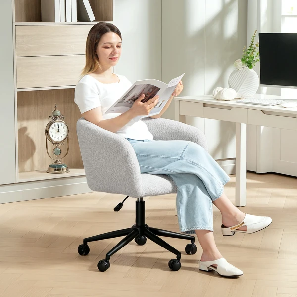 Gestoffeerde bureaustoel met pluche bekleding, kuipontwerp, rolbare bureaustoel, stalen basis, crème+zwart 9