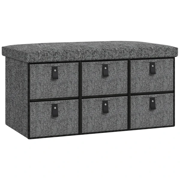 Gestoffeerde schoenenbank, 6 schoenenvakken, mdf frame, linnenlook, grijs 1