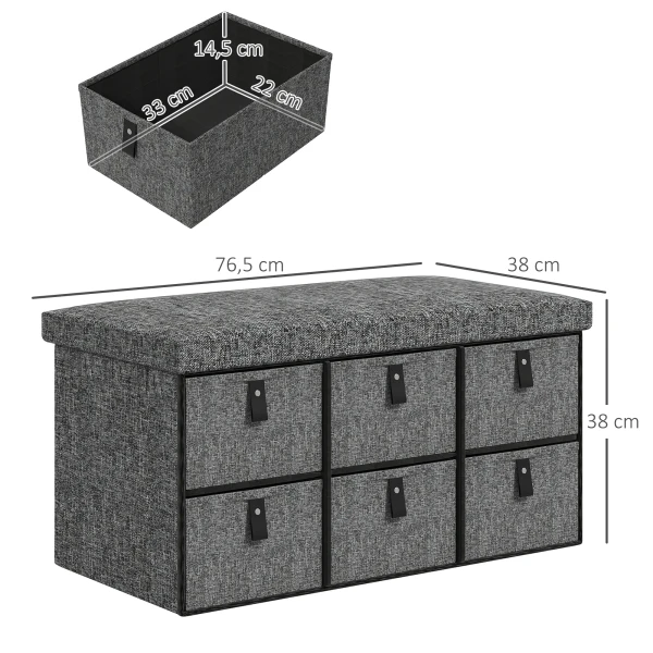 Gestoffeerde schoenenbank, 6 schoenenvakken, mdf frame, linnenlook, grijs 4