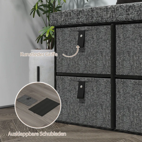 Gestoffeerde schoenenbank, 6 schoenenvakken, mdf frame, linnenlook, grijs 7
