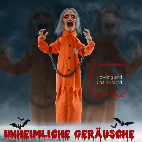 Gevangene geest, halloween decoratie, griezelige geluiden, rode ogen, beweegbaar, oranje 5