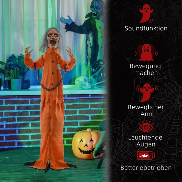 Gevangene geest, halloween decoratie, griezelige geluiden, rode ogen, beweegbaar, oranje 8