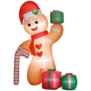 Gingerbread man met suikerstok, 2,45 m hoog, opblaasbaar, witte led verlichting, 170 x 100 x 245 cm 1