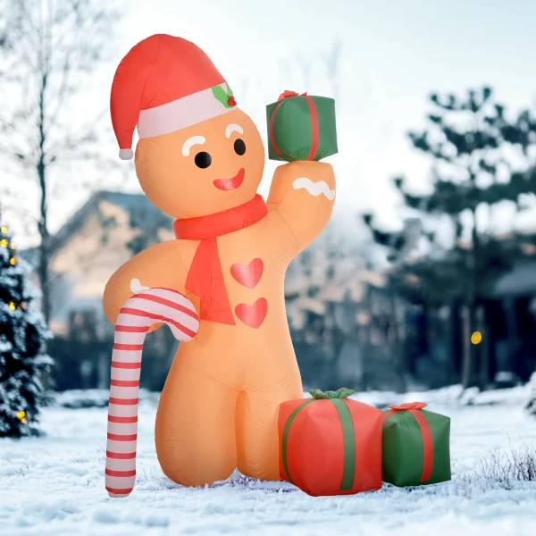 Gingerbread man met suikerstok, 2,45 m hoog, opblaasbaar, witte led verlichting, 170 x 100 x 245 cm 10