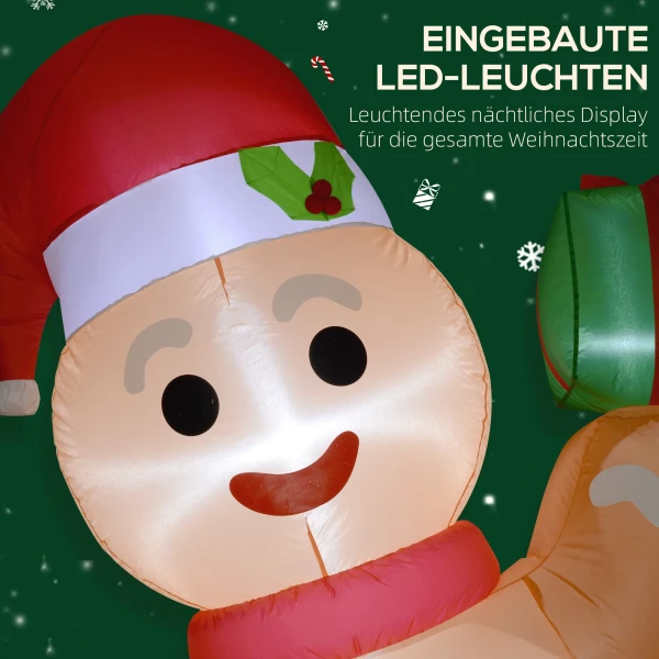 Gingerbread man met suikerstok, 2,45 m hoog, opblaasbaar, witte led verlichting, 170 x 100 x 245 cm 5