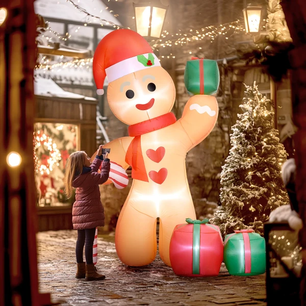 Gingerbread man met suikerstok, 2,45 m hoog, opblaasbaar, witte led verlichting, 170 x 100 x 245 cm 9