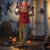Griezel clown, halloween animatronics, 173 cm, lichtgevende ogen, geluidsactivering, beweegbare armen en hoofd, op batterijen, kunststof, metaal, rood 2