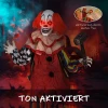 Griezel clown, halloween animatronics, 173 cm, lichtgevende ogen, geluidsactivering, beweegbare armen en hoofd, op batterijen, kunststof, metaal, rood 6