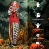 Griezel clown, halloween animatronics, 173 cm, lichtgevende ogen, geluidsactivering, beweegbare armen en hoofd, op batterijen, kunststof, metaal, rood 7