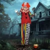 Griezel clown, halloween animatronics, 173 cm, lichtgevende ogen, geluidsactivering, beweegbare armen en hoofd, op batterijen, kunststof, metaal, rood 9