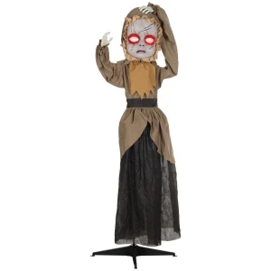 Griezel pop halloween decoratie, beweegbaar hoofd, rode ogen, batterij aangedreven 1