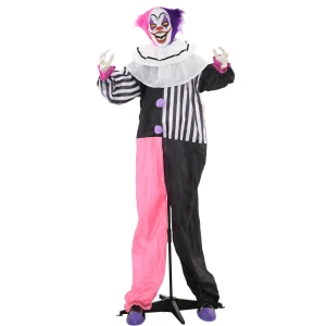 Griezelige clown halloween decoratie, beweegbaar, lachfunctie, roze+paars 1