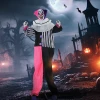 Griezelige clown halloween decoratie, beweegbaar, lachfunctie, roze+paars 2